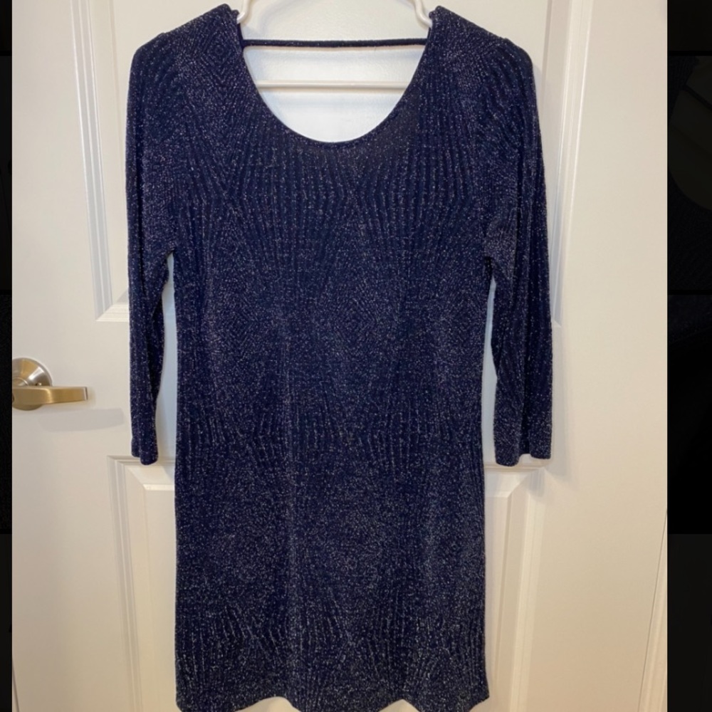 Navy Glitter Knit Mini Dress